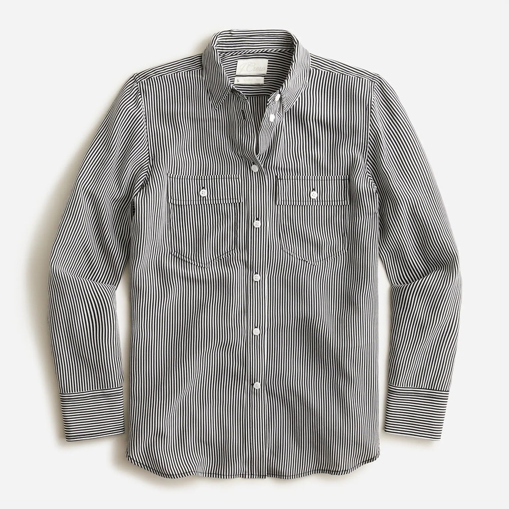 J CREW Classic Fit Silk Shirt in Stripe